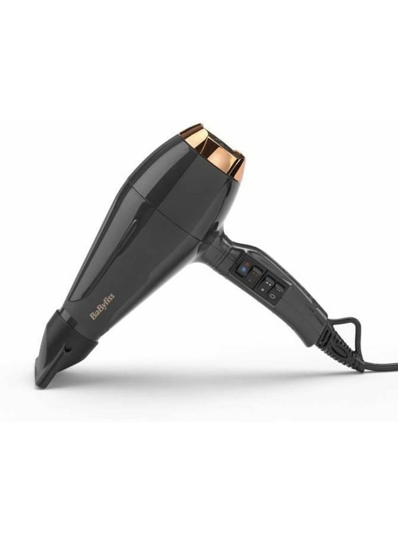بيبي ليس BaByliss Italian Air Pro 2200W Professional Hair Dryer AC Motor, Ionic Technology Salon Blow Dryer Made in Italy, 2 Speed & 2 Heat Settings, Diffuser & Concentrator Nozzles, Black - 6719DE Back - Image 5