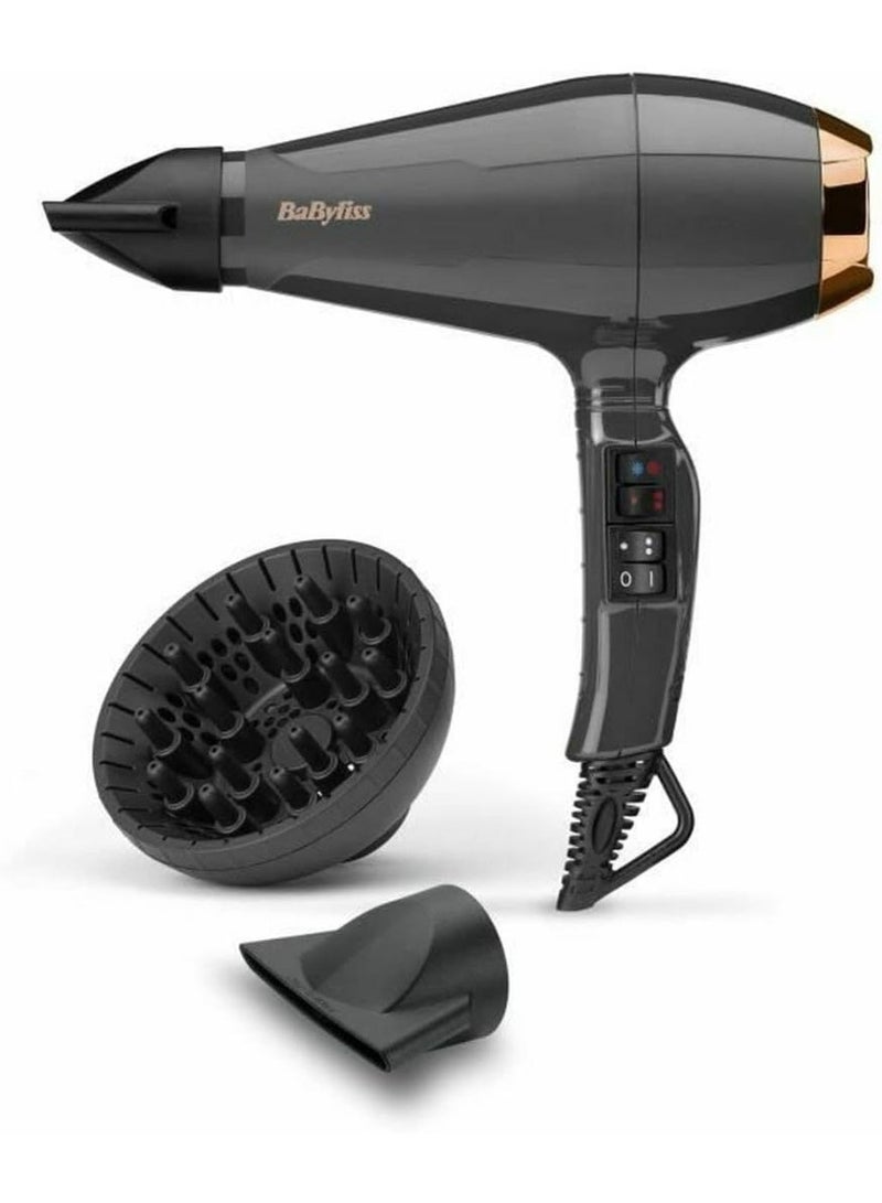 بيبي ليس BaByliss Italian Air Pro 2200W Professional Hair Dryer AC Motor, Ionic Technology Salon Blow Dryer Made in Italy, 2 Speed & 2 Heat Settings, Diffuser & Concentrator Nozzles, Black - 6719DE Back - Image 1