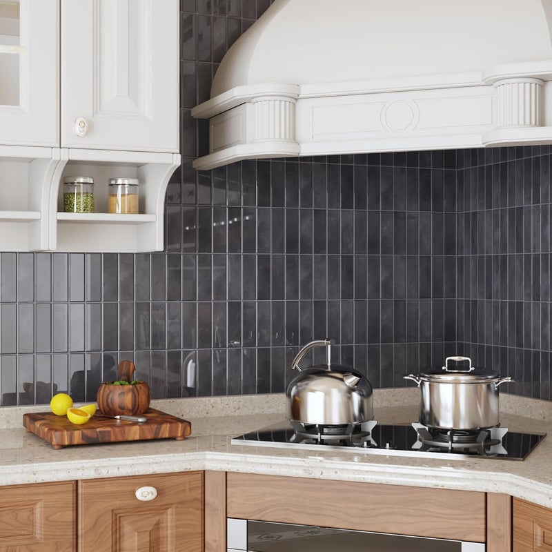 CRE8TIVE 16 Sheets Grey Straight Linear Peel and Stick Tile for Kitchen Bathroom Backsplash Peel and Stick Wall Tiles Waterproof 3D Rectangular Tile Stickers Removable Backsplash for Renters 12"x12" - Image 3