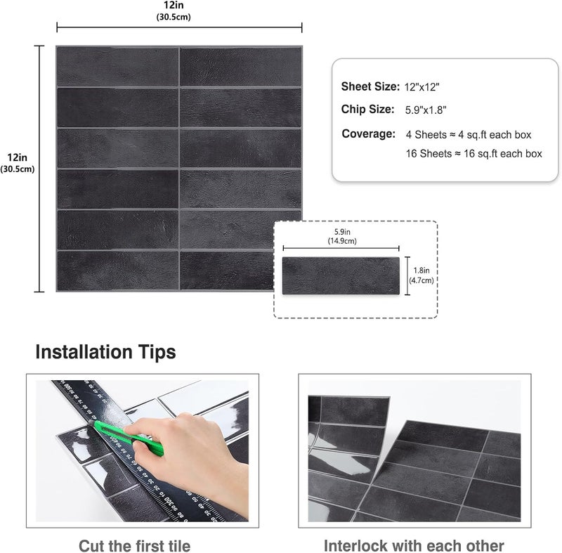 CRE8TIVE 16 Sheets Grey Straight Linear Peel and Stick Tile for Kitchen Bathroom Backsplash Peel and Stick Wall Tiles Waterproof 3D Rectangular Tile Stickers Removable Backsplash for Renters 12"x12" - Image 2