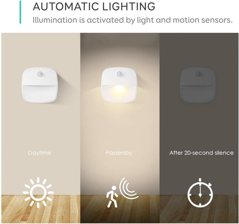 Womdee 3-Pack Stick-Anywhere Night Light, Warm White LED, Motion Sensor, Energy Efficient, Plastic, Minimalist Style - Image 3