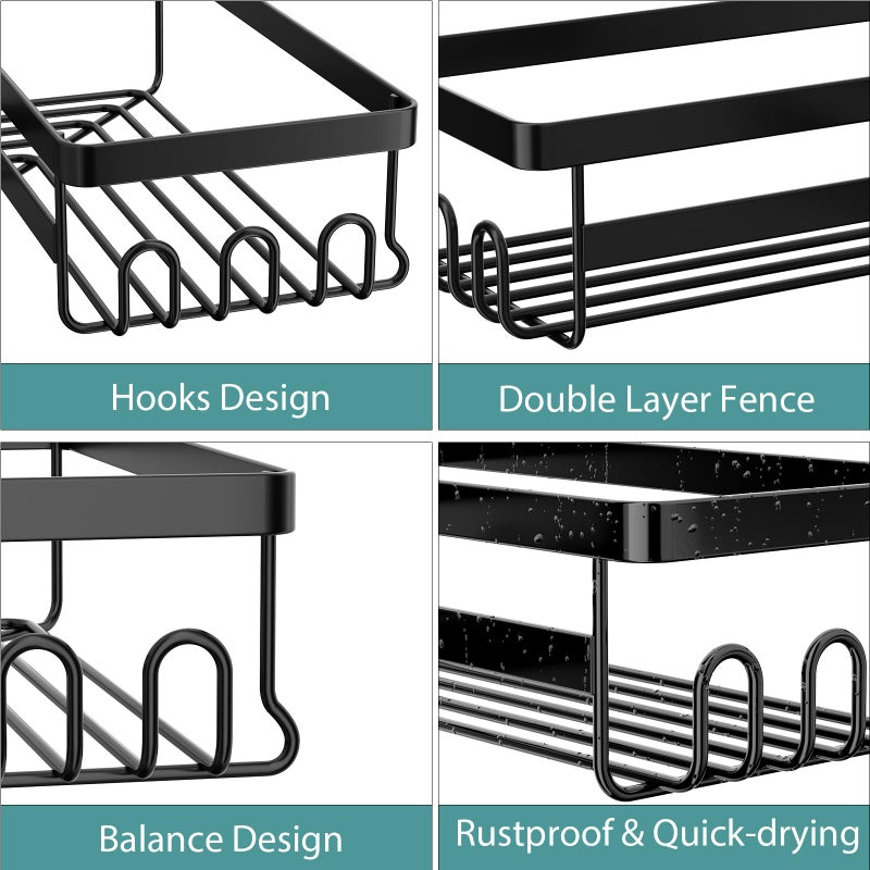 StorageRight Corner Shower Caddy, 3 Pack Adhesive Bathroom Accessories with Soap Holder, Storage Stainless Shower Organizer Shelf with Hooks, No Drilling Shower Shelves for Bathroom, Dorm and Kitchen - Image 3