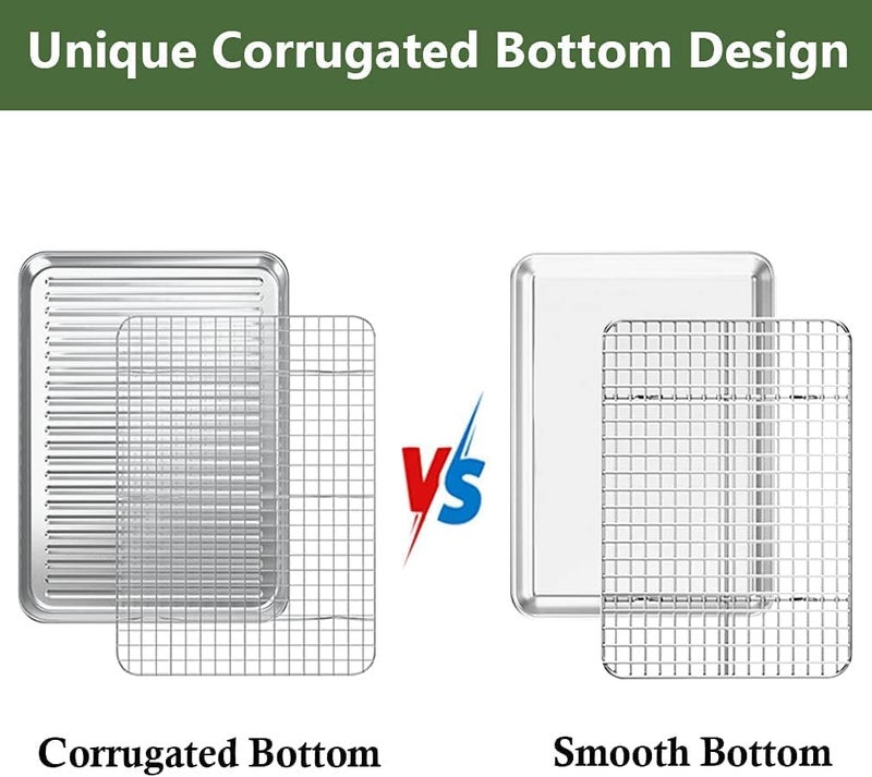Rottay طقم صينية خبز مع رف (2 صينية + 2 رفوف)، صينية بسكويت من الفولاذ المقاوم للصدأ مع رف تبريد، صينية خبز غير لاصقة، مقاومة للتشوه وثقيلة، وخالية من الصدأ، الحجم 16 × 12 × 1 بوصة - Image 4