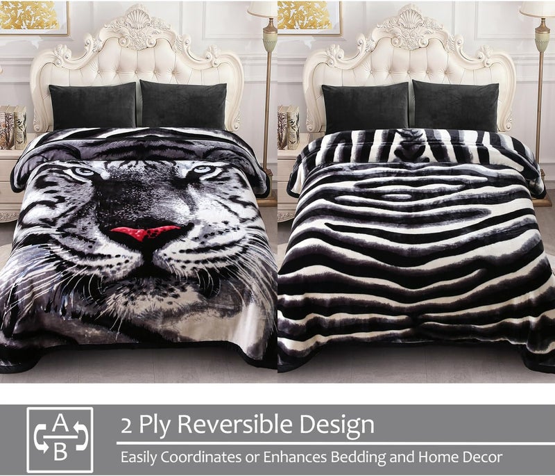 JML Korean Style Fleece Blanket King Size, 87" x94", 10.5 Pounds, Heavy Raschel Fleece Blanket, Perfect for Fall Winter, 2 Ply A&B Animal Printed, Silky Soft Plush, Thick, Warm, Tiger Stripe - Image 2
