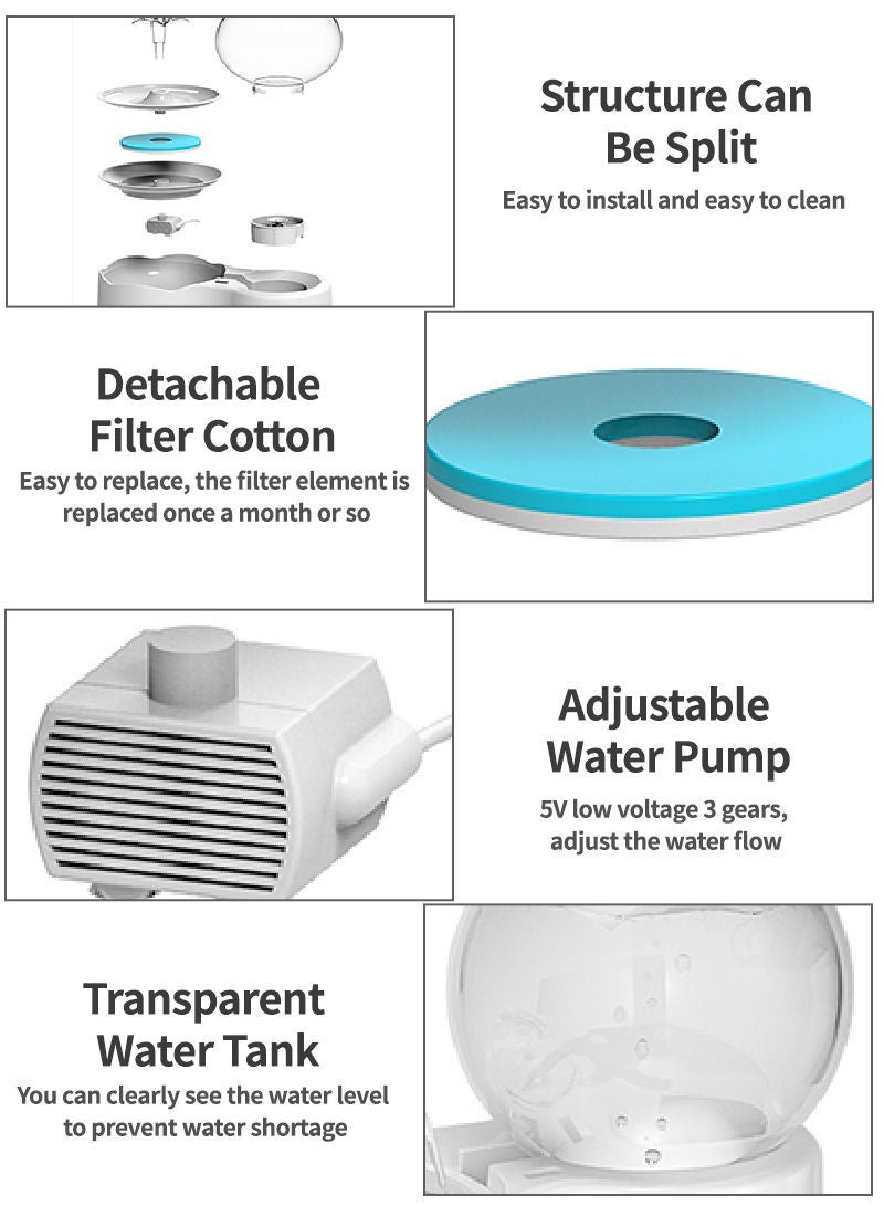 كيدل الحيوانات الأليفة شرب الماء مع جهاز قادر على الحث التلقائي تعميم تصفية آلة الشرب - Image 3