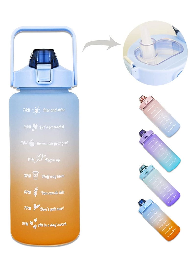 HOMESTAR COOLBABY 2l Blue Water Bottle With Straw And Handle.Tie Dye Reusable Gym Jug Time Encouraging Measurement Markings.Daily Hourly Goals Intake To Drink. - Image 1
