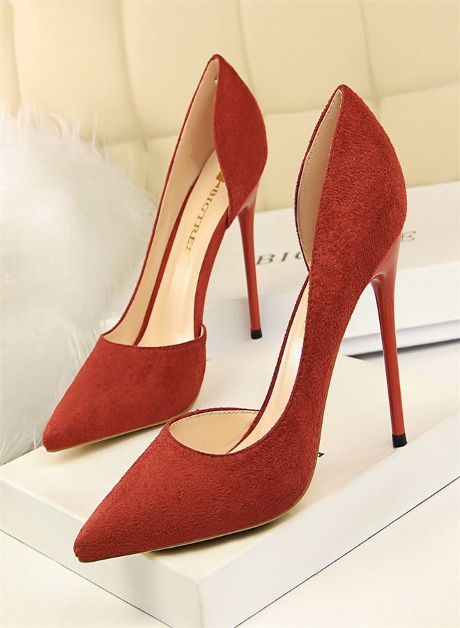 BIGTREE Suede Pointed High Heels 10.5CM Orange