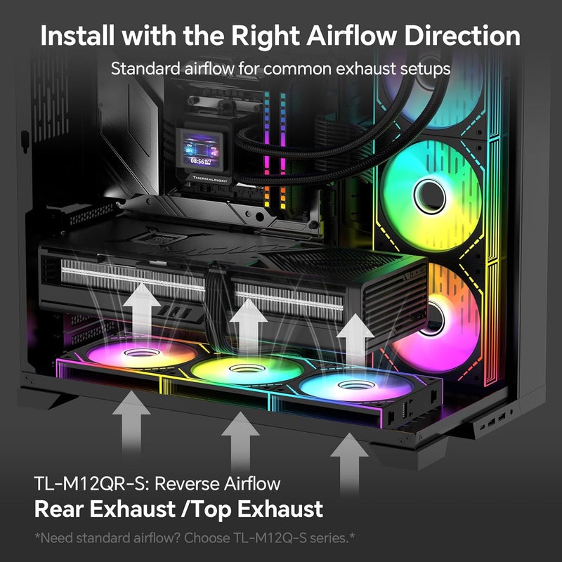 ثيرمالرايت مروحة حاسوب عكسية Thermalright TL‑M12QR-S X3 مقاس 120 مم، تدفق هواء 1500 دورة في الدقيقة، توصيل تسلسلي ARGB، إضاءة مرآة لانهائية، عبوة من 3 قطع - Image 5