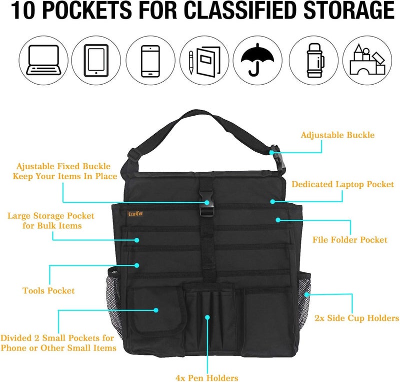 ECWKVN Car Seat Organizer - Front & Back Seat Storage Bag with Adjustable Strap - Image 2