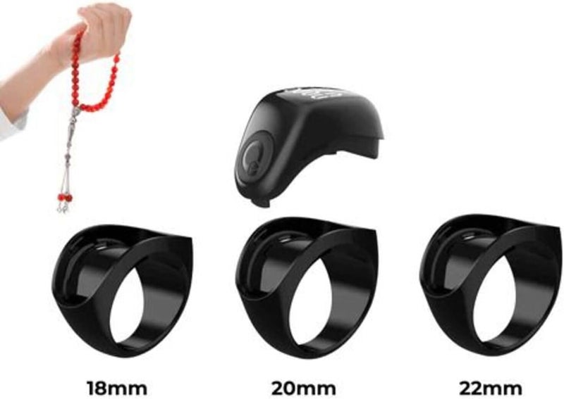 Ring Flex Advance F03 Tasbih Smart Counter مع 3 أحجام متوافقة (18mm / 20mm / 22mm) | 2-5 تذكير صلاة Tasbih، اتصال BT مع تطبيق Qibla Life (أسود) - Image 2