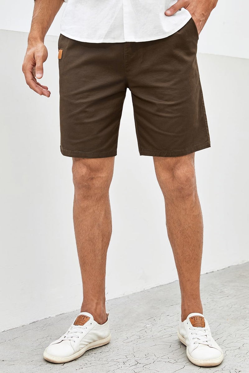 JMIERR Men's Casual Shorts - Cotton Drawstring Summer Beach Stretch Waist Twill Chino Dress Golf Travel Essentials Shorts with Pockets for Men 8 Inch Inseam Cruise Attire, XL, S2 Brown - Image 3