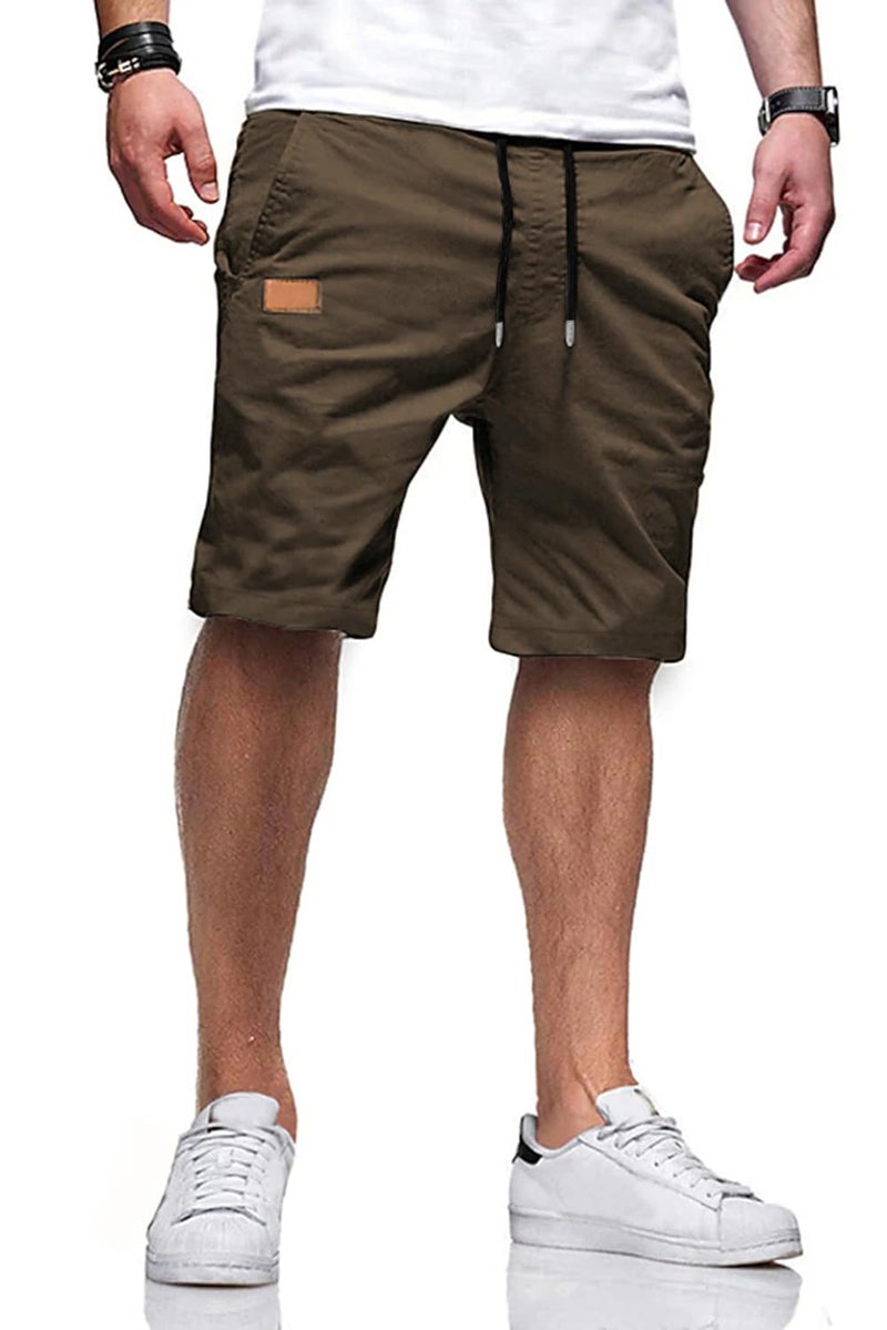 JMIERR Men's Casual Shorts - Cotton Drawstring Summer Beach Stretch Waist Twill Chino Dress Golf Travel Essentials Shorts with Pockets for Men 8 Inch Inseam Cruise Attire, XL, S2 Brown - Image 1