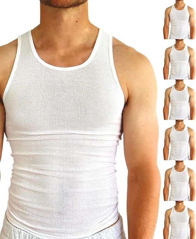 BROOKLYN VERTICAL Mens 6-Pack Tank Tops | Moisture-Wicking Ribbed Lightweight Undershirts White - Image 1