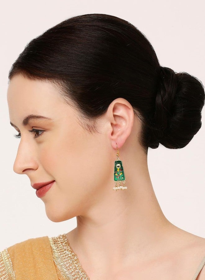 OOMPHelicious Jewellery Combo of 3 Meenakari Small Drop Earrings with Kundan & Pearls For Women & Girls Stylish Latest - Green, Red & Yellow (EHC202-Y202-G202_CC1) - Image 3