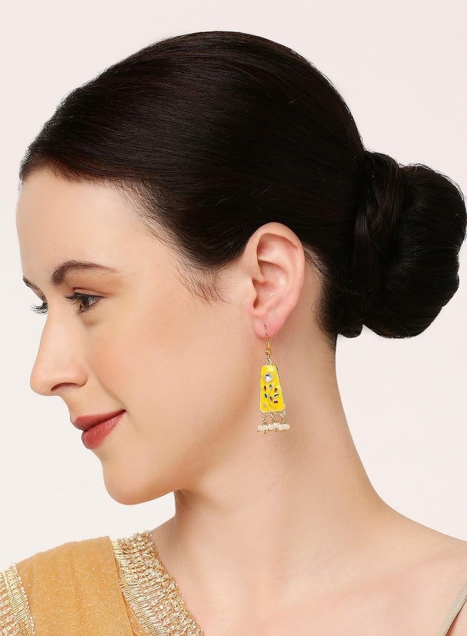 OOMPHelicious Jewellery Combo of 3 Meenakari Small Drop Earrings with Kundan & Pearls For Women & Girls Stylish Latest - Green, Red & Yellow (EHC202-Y202-G202_CC1) - Image 4