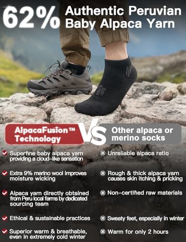 Juclise Alpaca Wool Ankle Socks, Midweight Cushioned Hiking Socks for Work & Outdoors, Moisture Wicking, Anti-Blister, Arch Support, Breathable, Merino Blend, Light Compression(L, Classic Black) - Image 3