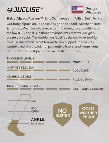 Juclise Alpaca Wool Ankle Socks, Midweight Cushioned Hiking Socks for Work & Outdoors, Moisture Wicking, Anti-Blister, Arch Support, Breathable, Merino Blend, Light Compression(L, Classic Black) - Image 5
