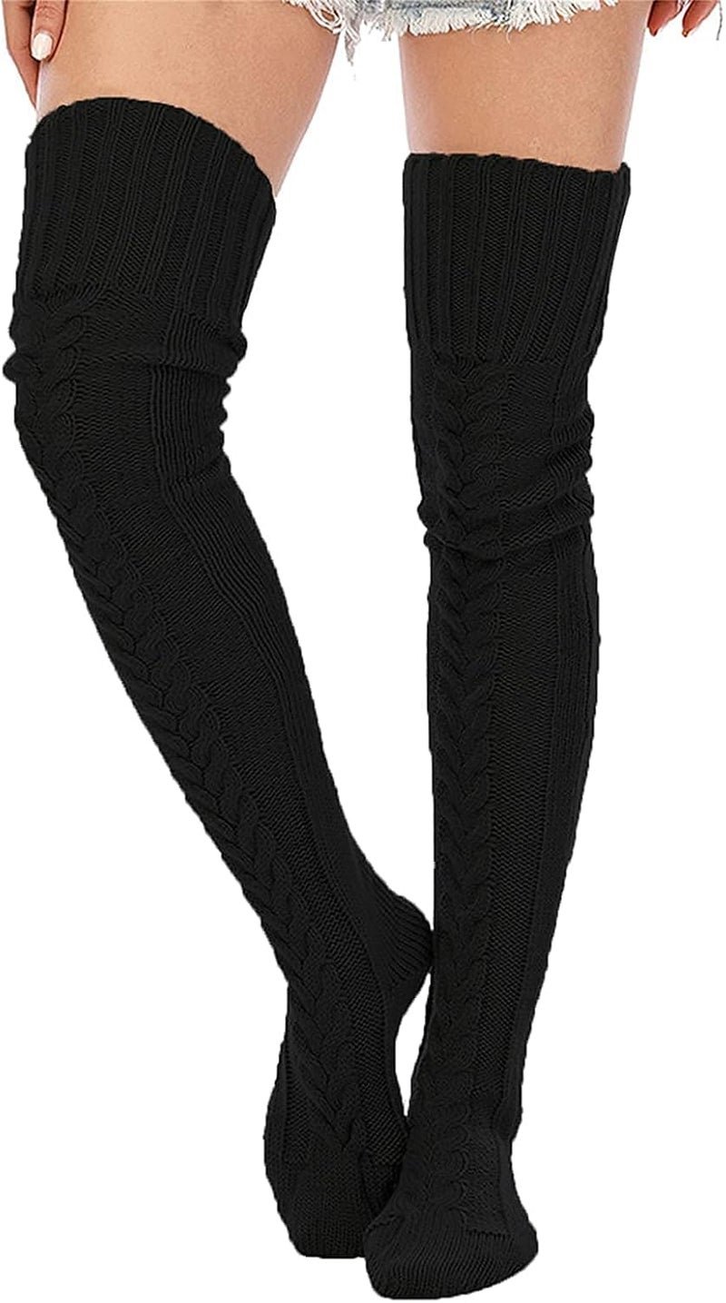 Women's Cable Knit Thigh High Socks Winter Boot Stockings Extra Long Over Knee High Leg Warmers