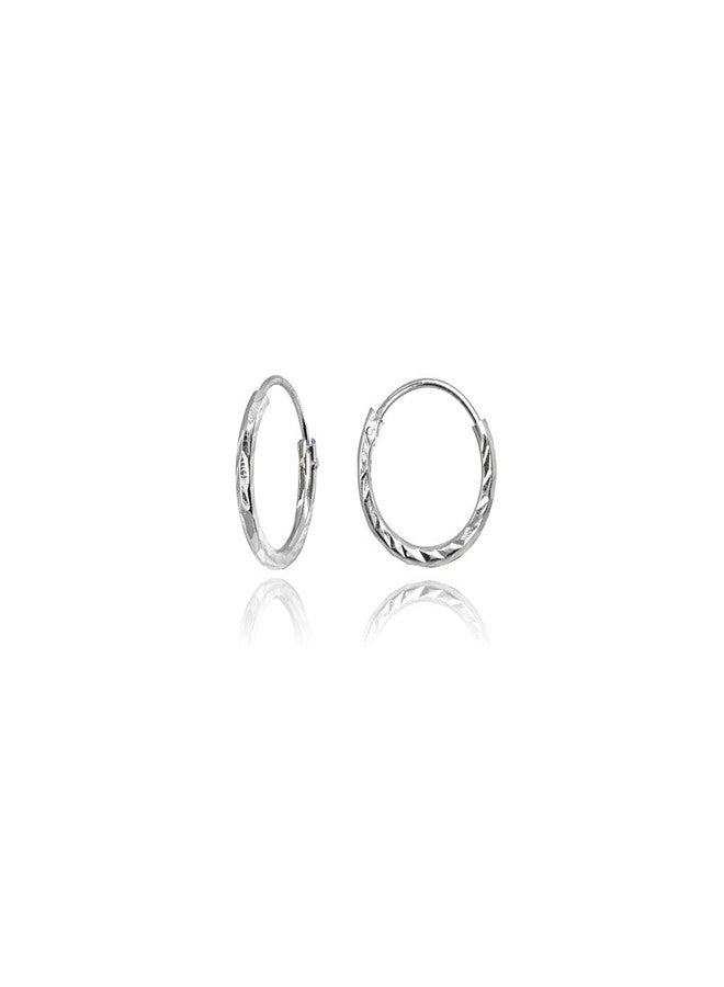 Hoops 4 Less Sterling Silver Diamond-Cut Tiny Small Endless 10mm Thin Round Unisex Hoop Earrings for Cartilage - Image 1