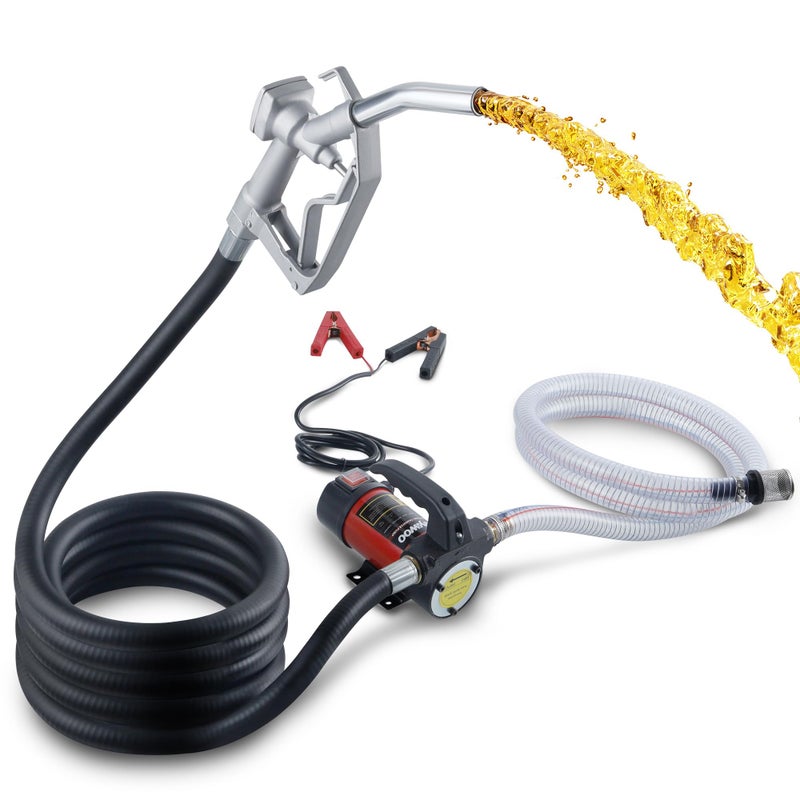 Reywoo Diesel Transfer Pump Kit, 12V DC Electric Oil Transfer Pump with Nozzle Hoses, 11.9 GPM Fuel Transfer Pump for Transferring Diesel, Kerosene, Machine, Transformer Oil - Image 1
