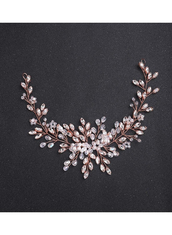 BERYUAN Eryuan Bride Wedding Crystal Hair Vine Flower Headband Bridal Hair Pieces Wedding Hair Accessories For Women And Girls（With 3 Hairpins） (Rose Gold) - Image 4