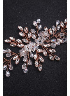 BERYUAN Eryuan Bride Wedding Crystal Hair Vine Flower Headband Bridal Hair Pieces Wedding Hair Accessories For Women And Girls（With 3 Hairpins） (Rose Gold)  - Image 5