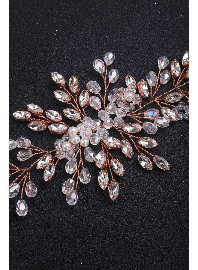 BERYUAN Eryuan Bride Wedding Crystal Hair Vine Flower Headband Bridal Hair Pieces Wedding Hair Accessories For Women And Girls（With 3 Hairpins） (Rose Gold) - Image 5
