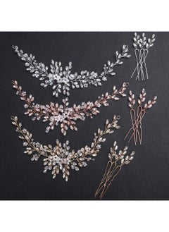 BERYUAN Eryuan Bride Wedding Crystal Hair Vine Flower Headband Bridal Hair Pieces Wedding Hair Accessories For Women And Girls（With 3 Hairpins） (Rose Gold)  - Image 2