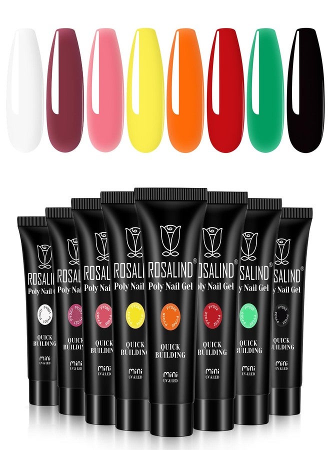 ROSALIND Poly Nail Gel Set, 8 Colors 10g Mini Poly Extension Gel Nail Set, Neon Yellow All Seasons Poly Nail Gel Kit Builder Neon Gel Summer All Seasons Classic Colors Holiday Nail Art Design Gift - Image 1