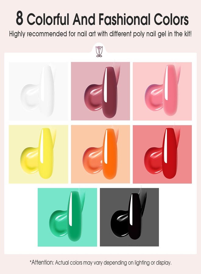 ROSALIND Poly Nail Gel Set, 8 Colors 10g Mini Poly Extension Gel Nail Set, Neon Yellow All Seasons Poly Nail Gel Kit Builder Neon Gel Summer All Seasons Classic Colors Holiday Nail Art Design Gift - Image 3