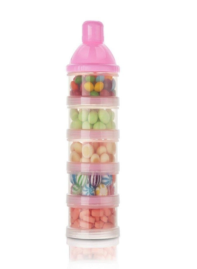 DRIVIJI 1PCS Baby Milk Powder Formula Dispenser On The Go, 5 Compartments Stackable Formula Container for Travel, Baby Milk Powder Kids Snack Container, BPA Free, Portable Storage Box (PINK) - Image 1