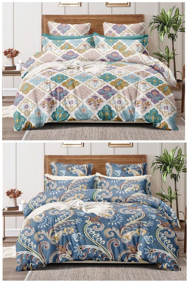 MANIQATEX MANIQATEX Microfiber King Size Double Bedsheet Combo Pack of 2 Along with 4 Pillow Covers Pack of 2 MulticolorA04 