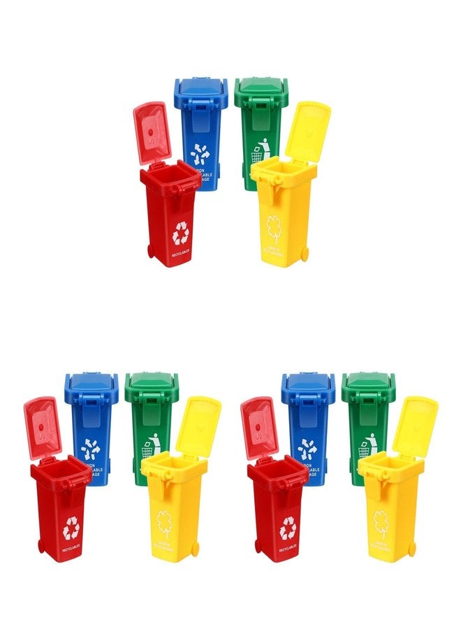 Yardwe Miniature Trash Can, 12PCS Mini Plastic Push Vehicles Colorful Recycling Bins - Image 1