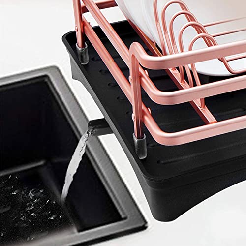 Tomorotec Never Rust Aluminum Dish Rack and Drain Board with Utensil Holder, 2-Tier Kitchen Plate Cup Dish Drying Rack Tray Cutlery Dish Drainer (Matt Rose Gold) - Image 4