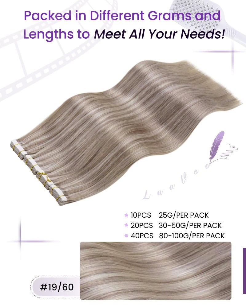 LaaVoo Human Hair Tape in Extensions Brown Tape in Hair Extensions Human Hair #2 Darkest Brown 22 Inch 50g 20pcs - Image 3
