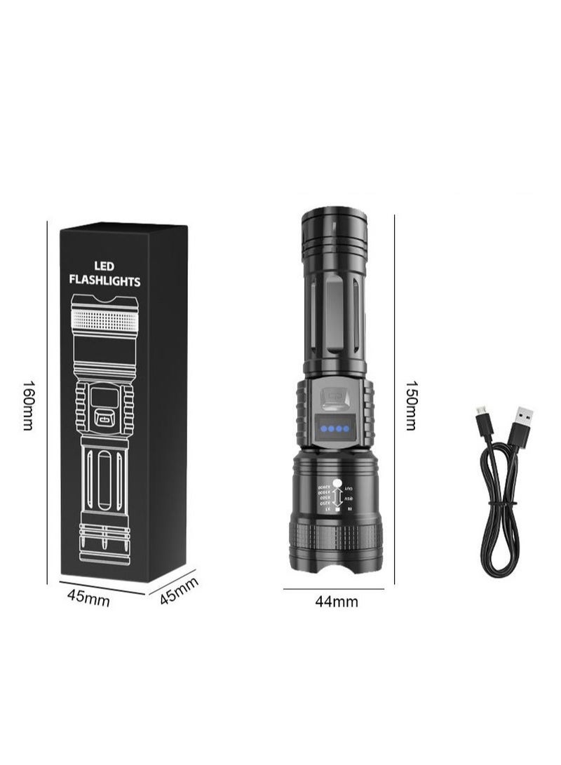 spa luxetique Black Multifunctional LED Flashlight with Digital Display - P50 Upgraded Zoomable Super Bright Light (3 Lighting Modes) | Rechargeable, Water-Resistant, 1000m Beam - Image 2