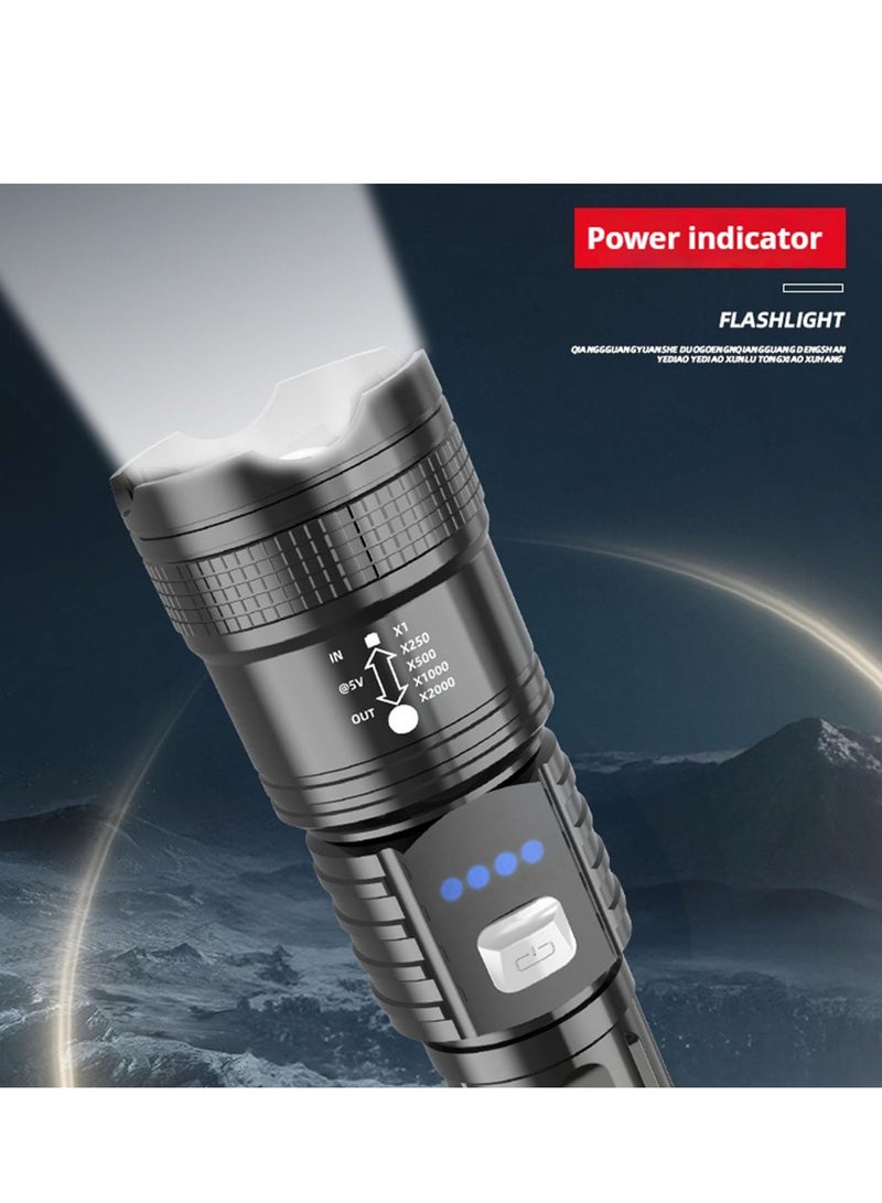 spa luxetique Black Multifunctional LED Flashlight with Digital Display - P50 Upgraded Zoomable Super Bright Light (3 Lighting Modes) | Rechargeable, Water-Resistant, 1000m Beam - Image 3