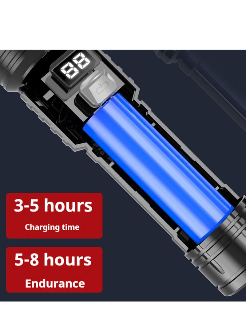 spa luxetique Black Multifunctional LED Flashlight with Digital Display - P50 Upgraded Zoomable Super Bright Light (3 Lighting Modes) | Rechargeable, Water-Resistant, 1000m Beam - Image 5