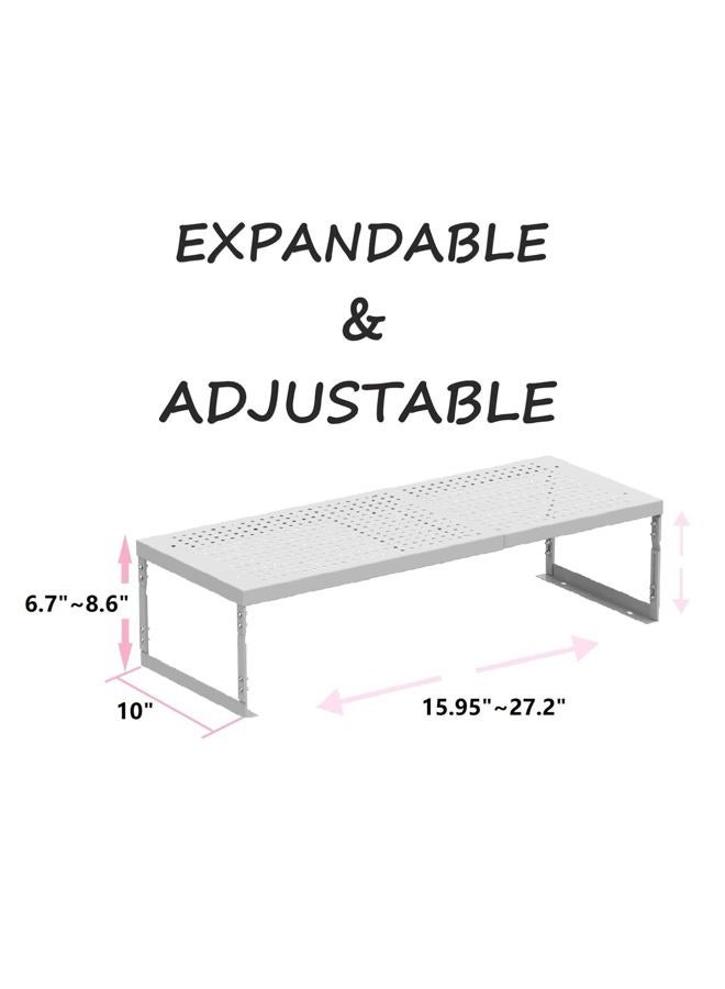 Asiingkel Stackable Expandable Metal Shelf Organizer - Adjustable Wire Storage Rack with Holes for Kitchen, Bathroom, Cabinet, Office - Space Saving, Durable & Sturdy Design（1PACK/Large/White - Image 3