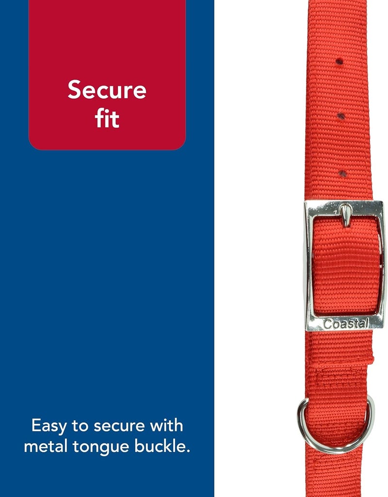 Coastal Nylon Double Layer Dog Collar - 1" Wide, 20" Long, Red - Image 5