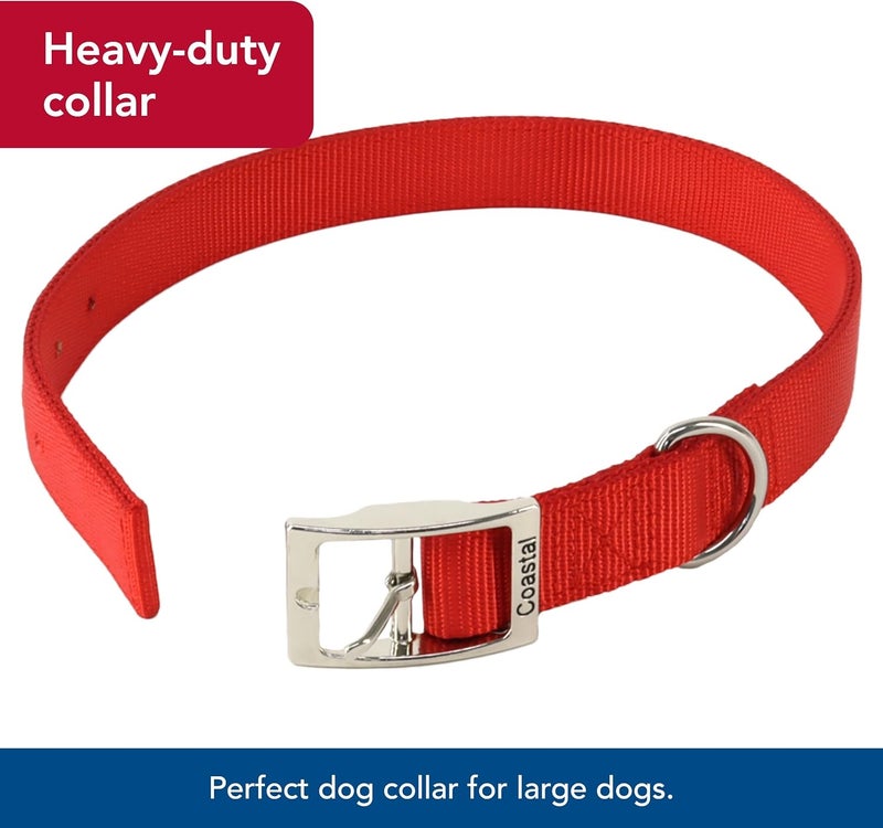 Coastal Nylon Double Layer Dog Collar - 1" Wide, 20" Long, Red - Image 4