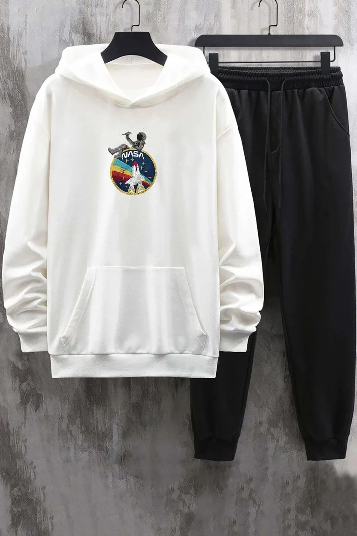 ONLYTRENDWEAR Unisex Nasa Printed Tracksuit Set S.m. White