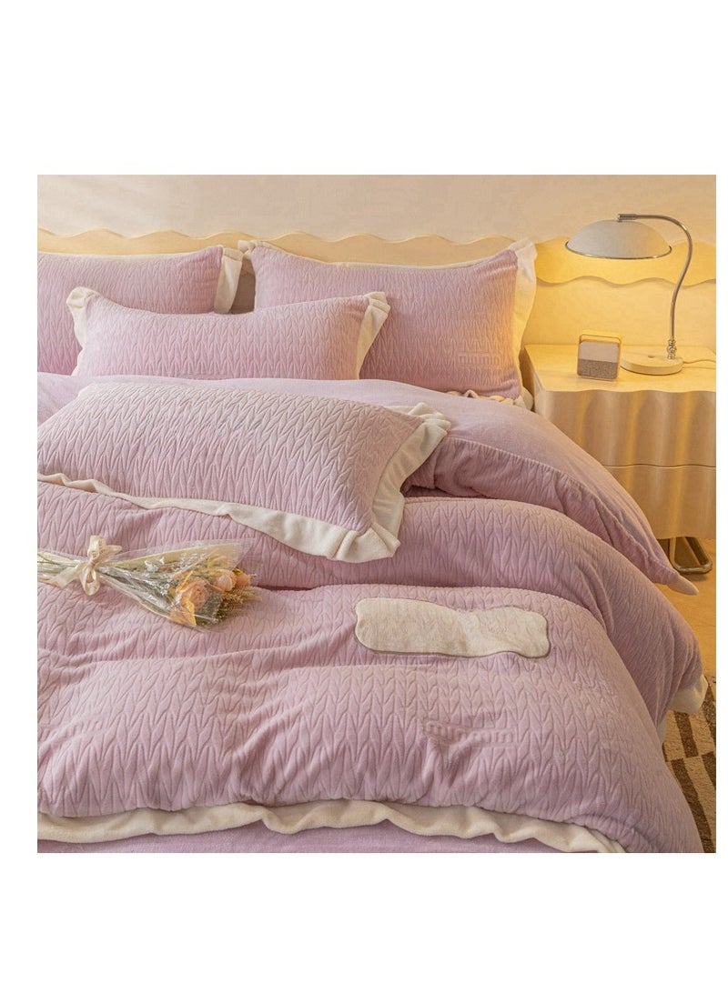 Fitted Sheet Style — ﻿ Carved Velvet Cloth Embroidered Wide Edge Milk Velvet Four Piece Bedding Set - Image 1