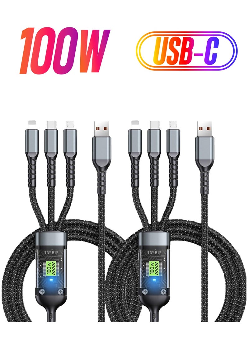 Excefore Multi Charging Cable, Transparent Luminous Multi Charger Cable, Universal 3 in 1 Multiple USB Cable Fast Charging Cord, with Type-C, Micro USB and IP Port for Cell Phones and More (2 Pack) - Image 1