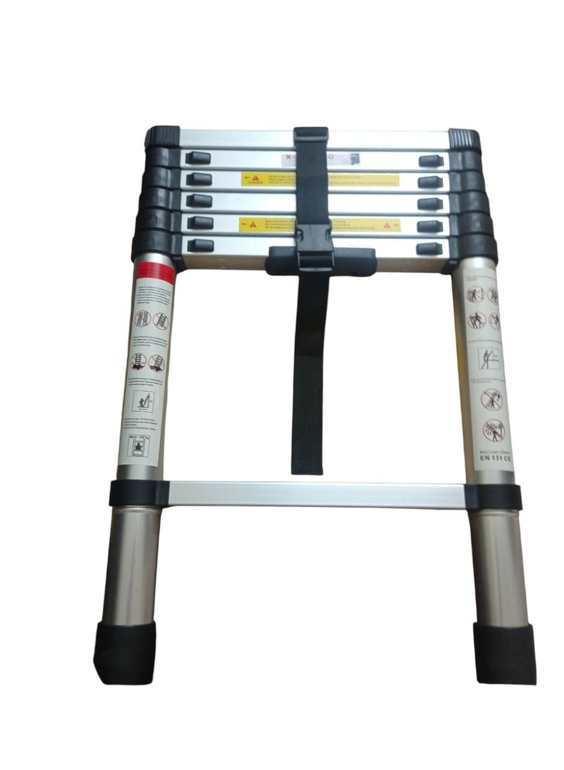 A Single Telescopic Aluminum Ladder With 2M Extensions, Non-Slip Feet, And Adjustable Height. - Image 2