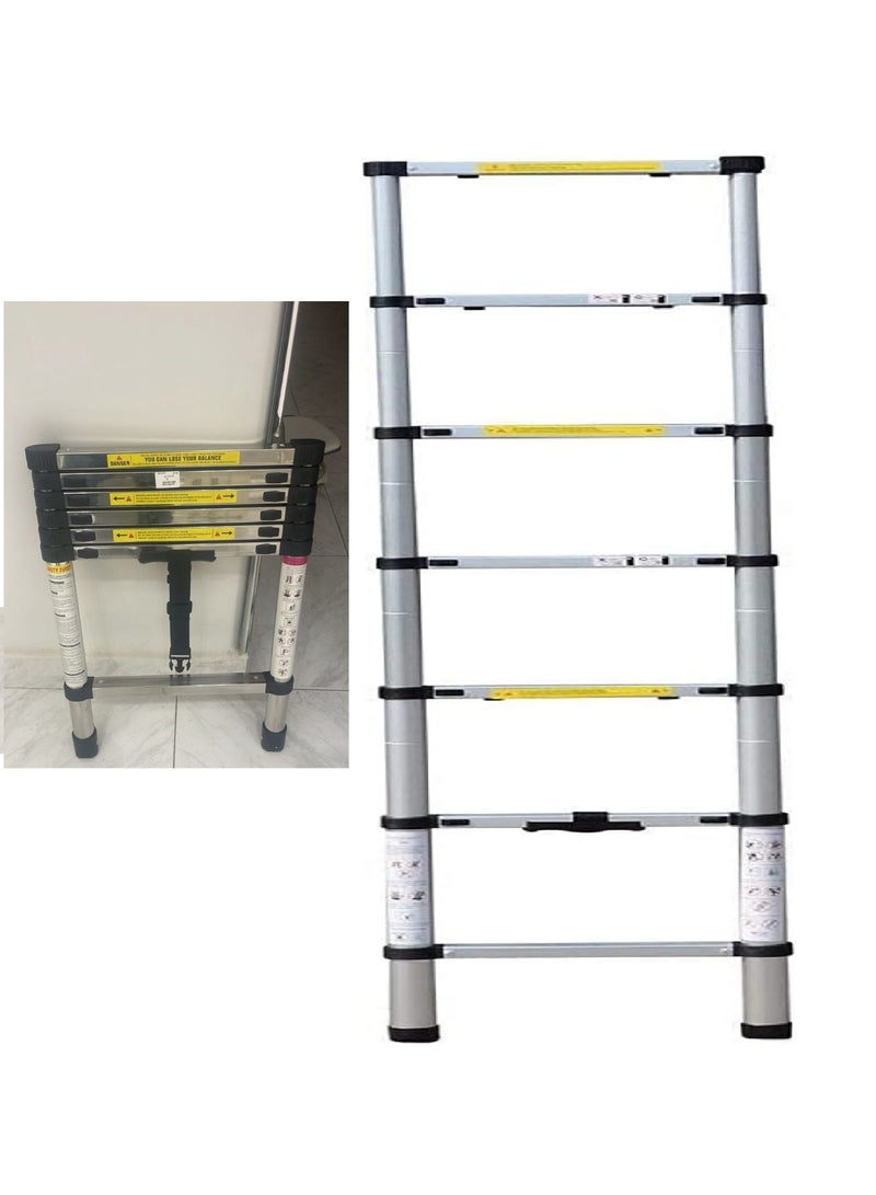 A Single Telescopic Aluminum Ladder With 2M Extensions, Non-Slip Feet, And Adjustable Height. - Image 5