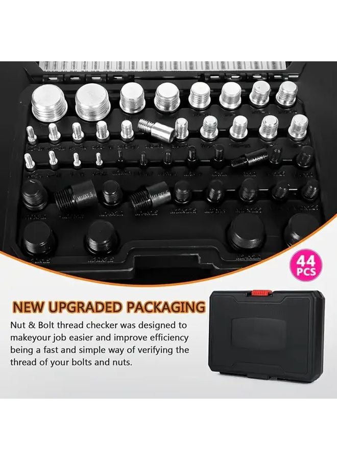 44 قطعة مجموعة فاحص خيوط الجوز والبرغي مع 21 مقياس متري في حاوية تخزين مقاس 23 بوصة - Image 4