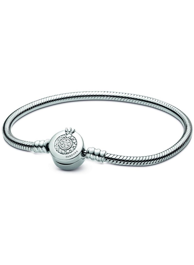 Moments Sparkling Crown O Snake Chain, Clear CZ 925 Sterling Silver Charm Bracelet