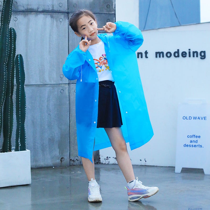 Generic Childrens thickened hooded raincoat non-disposable thickened transparent color primary school boys and girls long sleeve poncho Blue