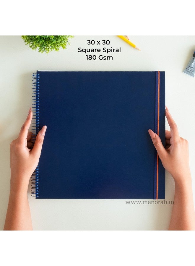 MENORAH مينوراه - دفتر رسم مربع مع حلزوني للفنان - 180 جرام لكل متر مربع - 100 صفحة/50 ورقة - دفتر رسم مربع للرسم، الطلاء، الألوان المائية، الأكريليك، الغواش - حلزوني معدني -(30.0 × 30.0 سم) - أزرق داكن - Image 2